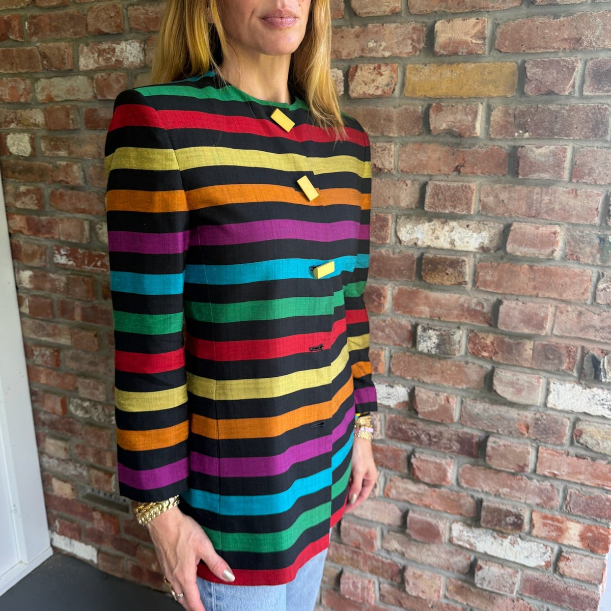 1980s - 1990s Christian Dior Multi-Color Striped Long Jacket
