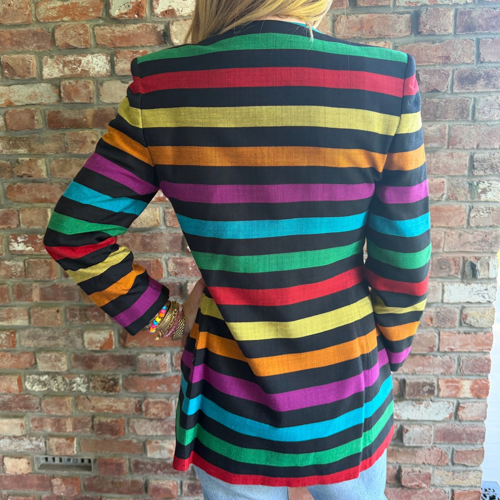 1980s - 1990s Christian Dior Multi-Color Striped Long Jacket