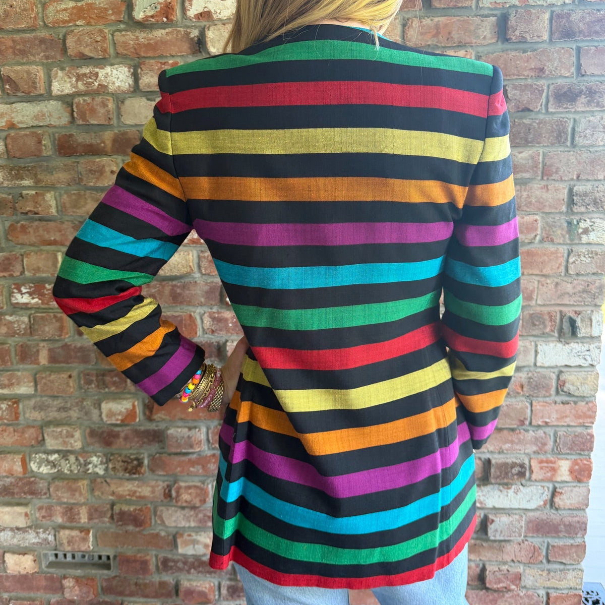 1980s - 1990s Christian Dior Multi-Color Striped Long Jacket