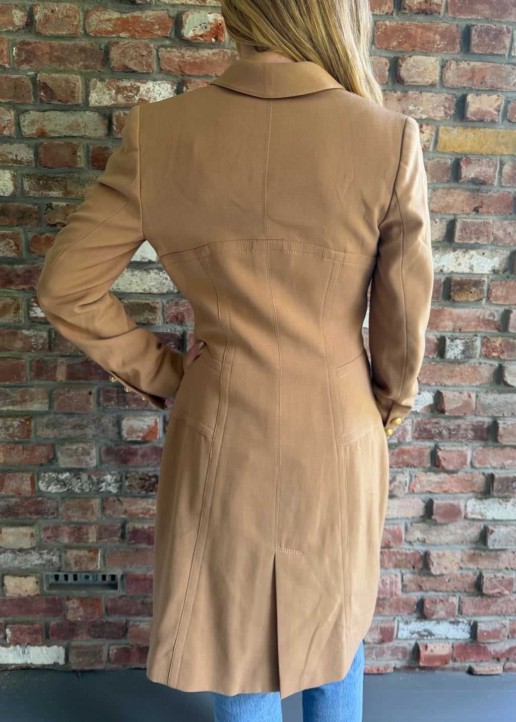 1990s Camel Corset Jacket with Coat Gold Buttons