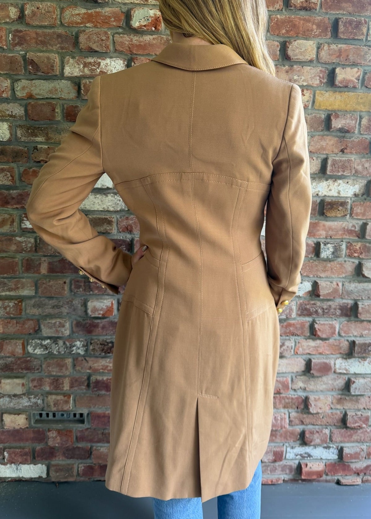 1990s Camel Corset Jacket with Coat Gold Buttons