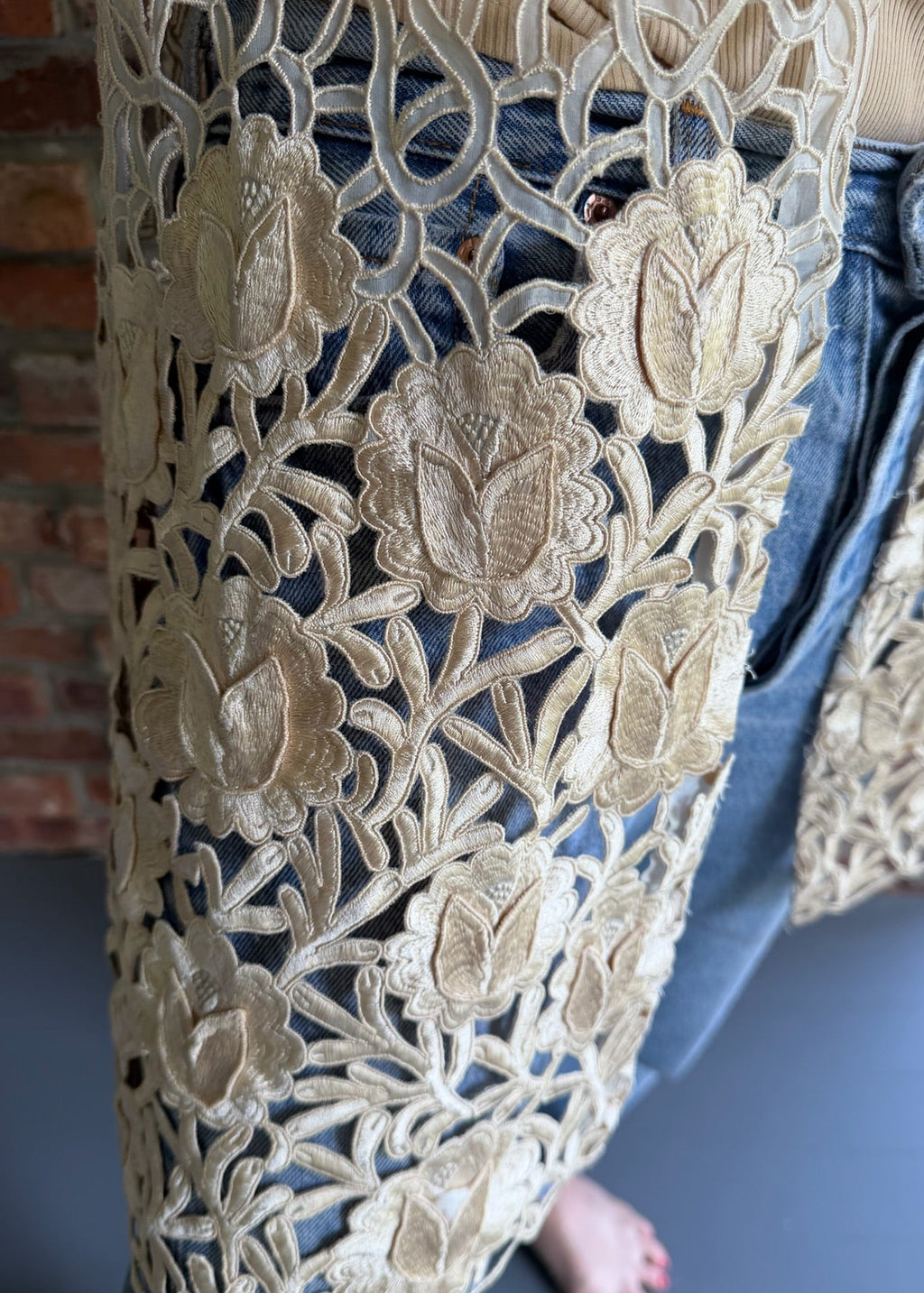 1990s Blush Floral Guipure Lace Duster Jacket