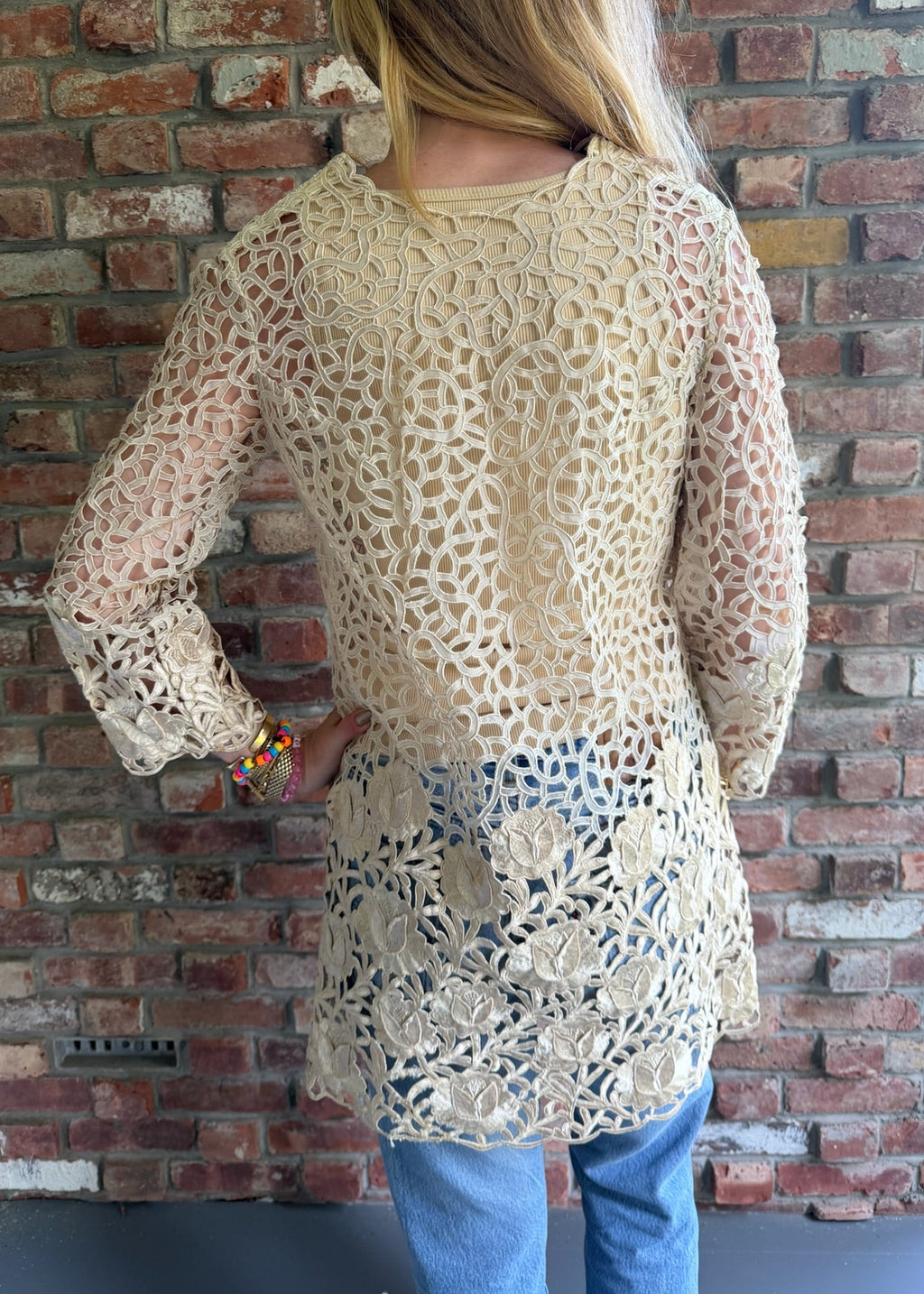 1990s Blush Floral Guipure Lace Duster Jacket