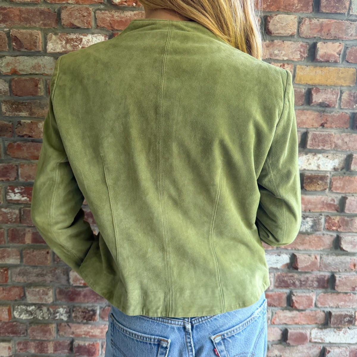 1980s - 1990s Green Suede Ruched Jacket