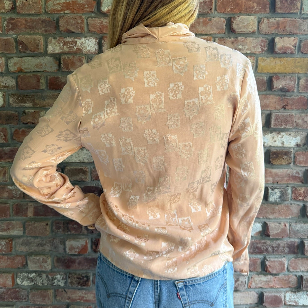 1980s - 1990s Christian Dior Peach Floral Jacquard Blouse