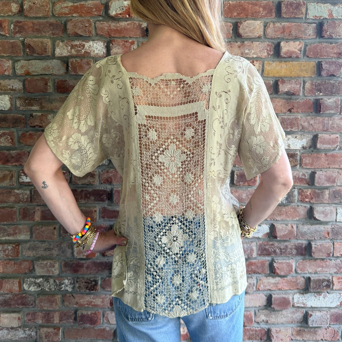 1970s Ivory Lace Crochet Panel Blouse
