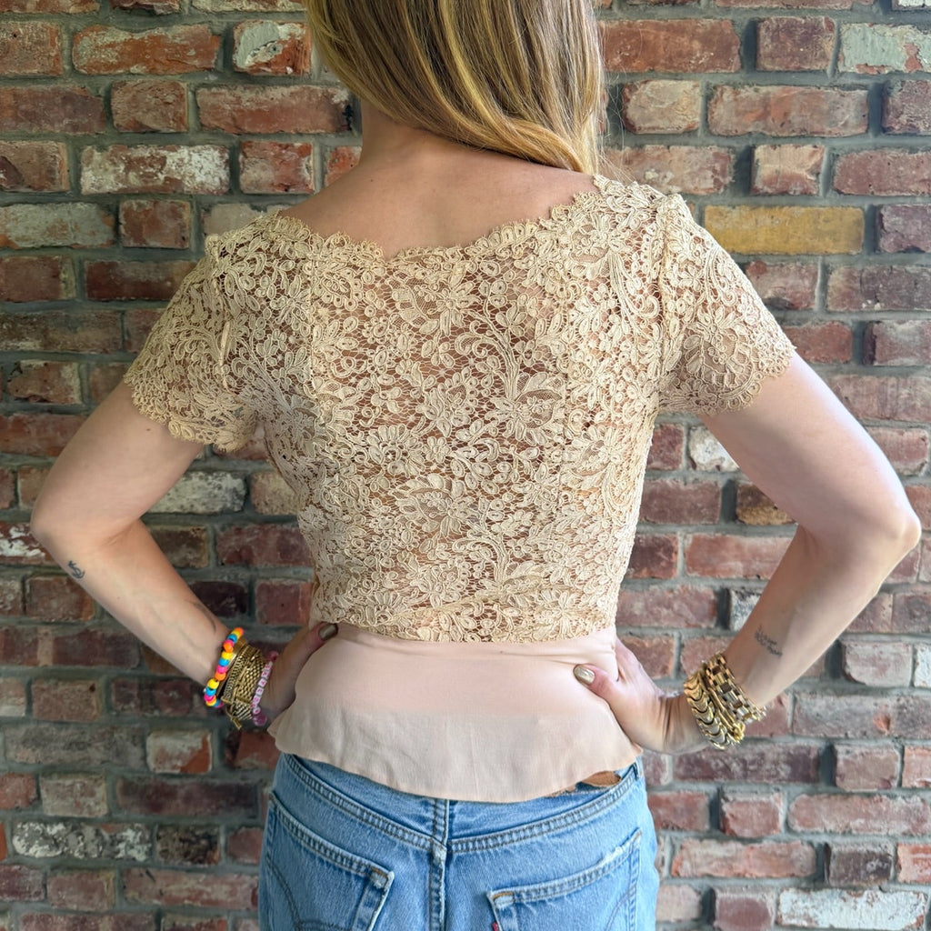 1980s - 1990s Ivory Lace Romantic Blouse