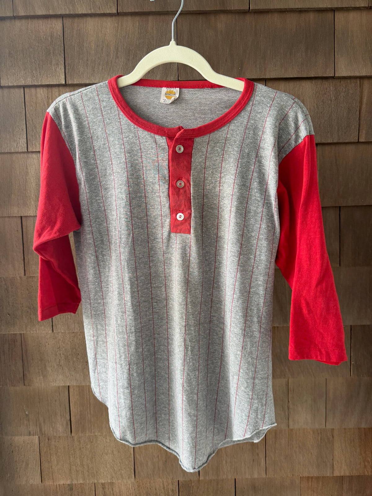 1990s Pinstripe Baseball Henley 3/4 Sleeve Tee