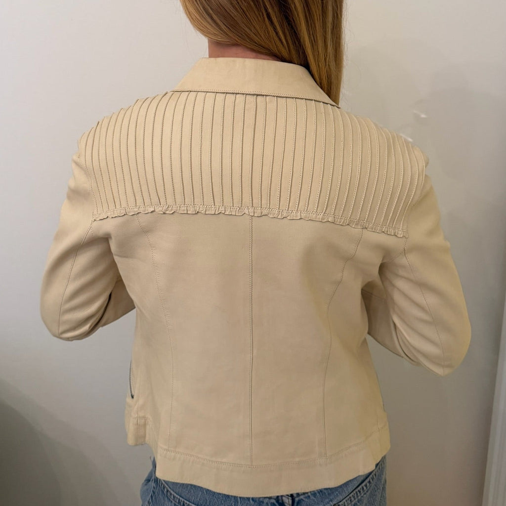 1990s Cream Leather Pintuck Western Jacket