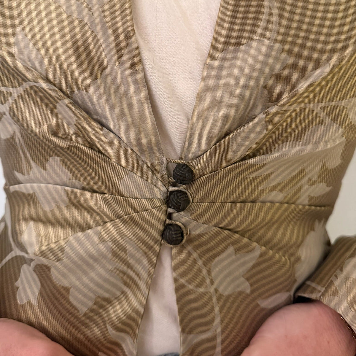 1990s Floral Jacquard Fitted Silk Blazer