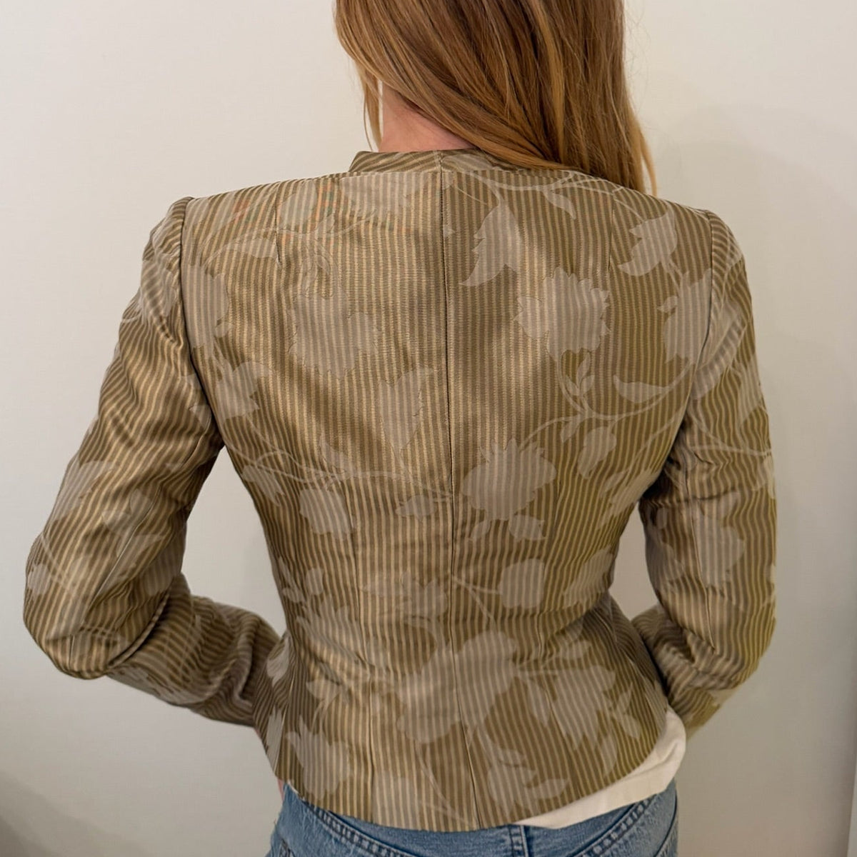 1990s Floral Jacquard Fitted Silk Blazer