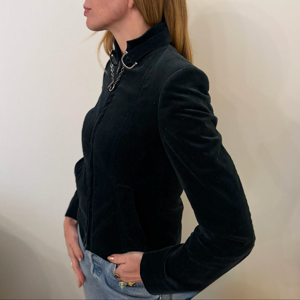 1990s-2000s Gucci Tom Ford Era Deep Forest Green Velvet Horsebit Chain Jacket