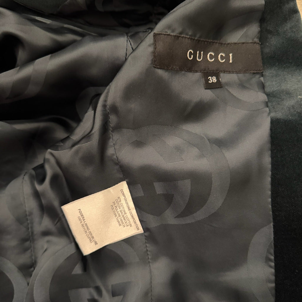 1990s-2000s Gucci Tom Ford Era Deep Forest Green Velvet Horsebit Chain Jacket