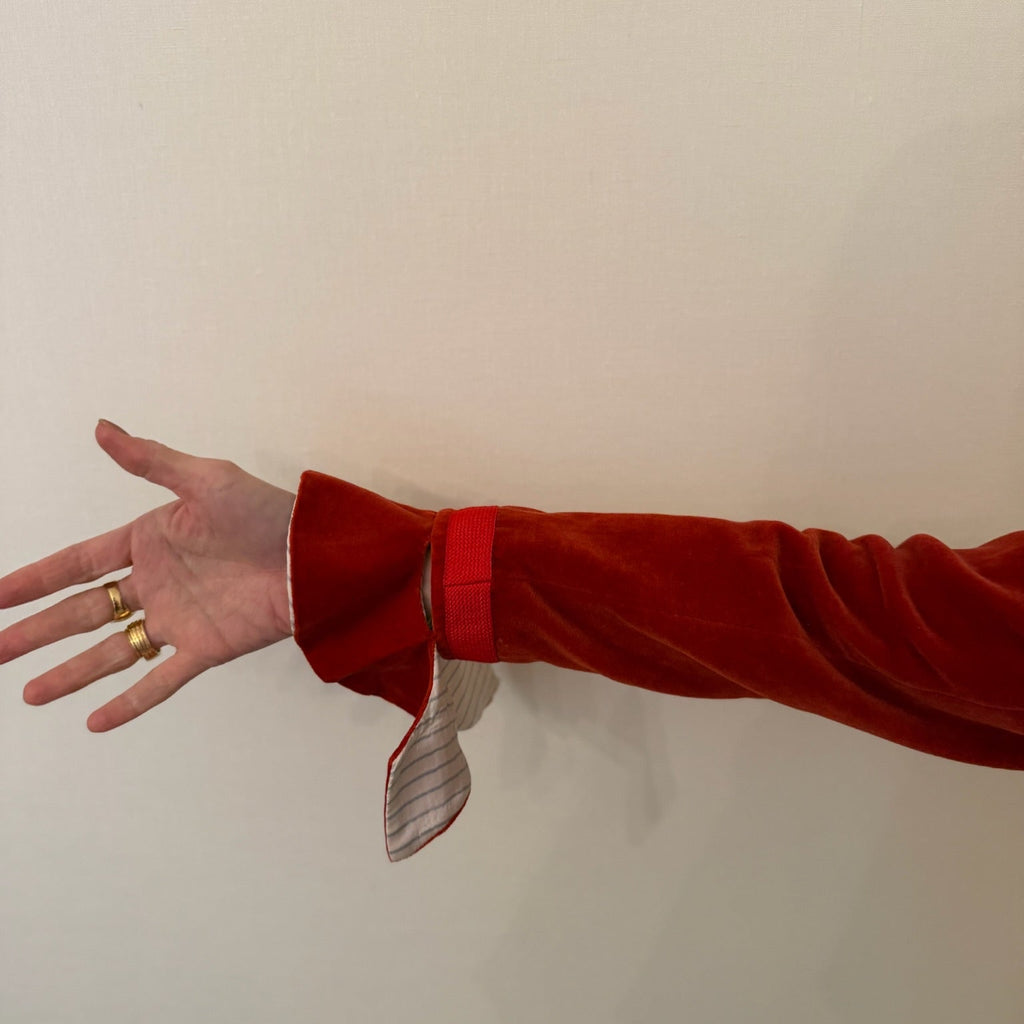 1990s-2000s Red Orange Velvet Fitted Whimsical Jacket