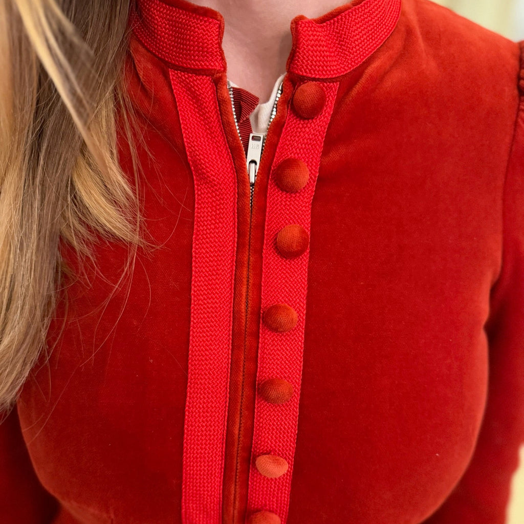 1990s-2000s Red Orange Velvet Fitted Whimsical Jacket