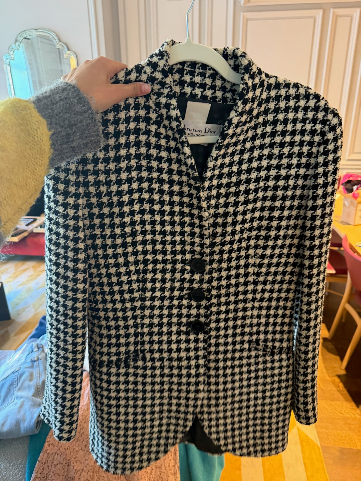 1990s Christian Dior Houndstooth Tweed Blazer