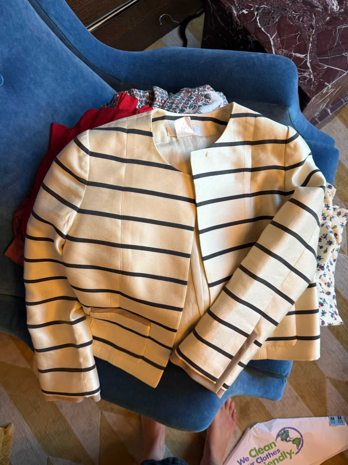 1990s-2000s Chloé Cream & Black Striped Cropped Silk Jacket