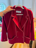 1980s Christian Dior Red Wool and Leather Trim Blazer