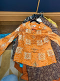 1990s Orange Silk Brocade Jacket with Frog Closures & Gold Piping